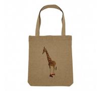 Sac Shopping Tote Bag Aspect Lin - Skate Girafe Collage Vintage Illustration Art Humour Parody Animal - Sac de Courses Toile Epaisse 360g Beige Naturel Cabas Porté Epaule Solide Imprimé en France