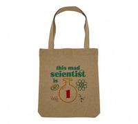 Sac Shopping Tote Bag Aspect Lin - This Mad Scientist is 1 Anniversaire Celebration Cadeau Anglais Science Theme - Sac de Courses Toile Epaisse 360g Beige Naturel Cabas Porté Epaule Solide Imprimé en