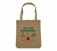 Sac Shopping Tote Bag Aspect Lin - This Mad Scientist is 2 Anniversaire Celebration Cadeau Anglais Science Theme - Sac de Courses Toile Epaisse 360g Beige Naturel Cabas Porté Epaule Solide Imprimé en