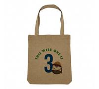 Sac Shopping Tote Bag Aspect Lin - This Wild One is 3 Celebration Birthday Party Gift Safari Animals - Sac de Courses Toile Epaisse 360g Beige Naturel Cabas Porté Epaule Solide Imprimé en France