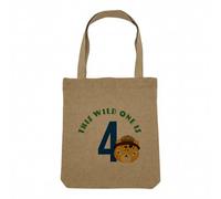 Sac Shopping Tote Bag Aspect Lin - This Wild One is 4 Celebration Birthday Party Gift Safari Animals - Sac de Courses Toile Epaisse 360g Beige Naturel Cabas Porté Epaule Solide Imprimé en France