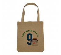 Sac Shopping Tote Bag Aspect Lin - This Wild One is 9 Celebration Birthday Party Gift Safari Animals - Sac de Courses Toile Epaisse 360g Beige Naturel Cabas Porté Epaule Solide Imprimé en France