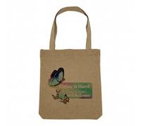Sac Shopping Tote Bag Aspect Lin - Today is Hard Tomorrow will be Easier Collage Vintage Illustration Art Humour Papillon - Sac de Courses Toile Epaisse 360g Beige Naturel Cabas Porté Epaule Solide