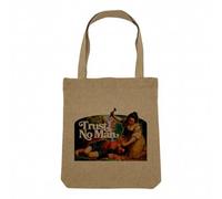 Sac Shopping Tote Bag Aspect Lin - Trust No Man Collage Vintage Illustration Art Humour Parodie Meme - Sac de Courses Toile Epaisse 360g Beige Naturel Cabas Porté Epaule Solide Imprimé en France