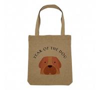 Sac Shopping Tote Bag Aspect Lin - Year of the Dog Chinese Astrology Sign Zodiac Animal Horoscope Drawing - Sac de Courses Toile Epaisse 360g Beige Naturel Cabas Porté Epaule Solide Imprimé en France