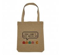 Sac Shopping Tote Bag Aspect Lin - You Can't Sit With Us Pixel Art Jeux Video Parodie Retro Gaming 1980 - Sac de Courses Toile Epaisse 360g Beige Naturel Cabas Porté Epaule Solide Imprimé en France