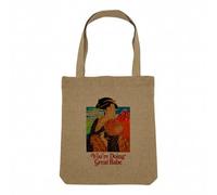 Sac Shopping Tote Bag Aspect Lin - You're Doing Great Babe Collage Vintage Illustration Art Humour Parodie Geisha Japonaise Meme Millenials Zoomer - Sac de Courses Toile Epaisse 360g Beige Naturel