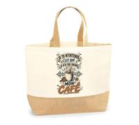 Sac Si tu m'entends, c'est que je n'ai pas encore mon café Humour Beauf et drôle | Cabas en Coton avec Fond Jute 18 L 48 × 37 × 13 cm | Marché Shopping Plage Courses | Cadeau Femme Anniversaire Noël
