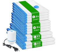 Sac Sous Vide Vetement Aspirateur Avec Pompe à Air Électrique, Lot de 12 Sacs Sous Vide Pour Couettes XL/L/M/S, Sacs Sous Vide Réutilisables Pour Voyage, Stockage et Déménagement