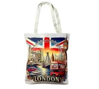 Sac souvenir de Londres - Sac fourre-tout en toile motif Union Jack - Sacs réutilisables en coton pour courses à main et épaule, 1 sac London - C, Normal size