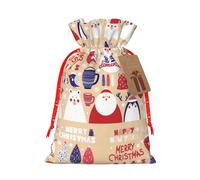 Sac tendance avec imprimé animaux mignons avec bonhomme de neige, pochette légère avec cordon de serrage avec étiquette en kraft pour Noël, Halloween