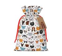 Sac tendance avec imprimé visage de chat et de chien, bouledogue, beagle, labrador, pochette légère avec cordon de serrage avec étiquette kraft pour Noël, Halloween