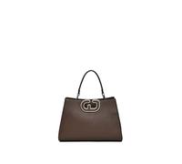 Sac top handle en simili cuir avec logo en métal recouvert et bandoulière amovible., marron