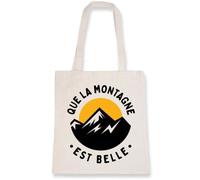 Sac tote bag en toile coton 100% bio - LA FRENCH TOUCH - Que la montagne est belle - Blanc - Epaule - Mixte