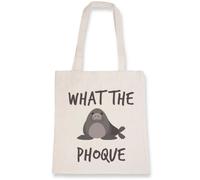 Sac tote bag en toile coton 100% bio - LA FRENCH TOUCH - What the phoque - Blanc - Capacité 10L