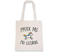 Sac tote bag « Je peux pas j’ai licorne » - Imprimé en France - Sac en toile coton 100% bio - Cadeau Anniversaire Humour Licorne original rigolo