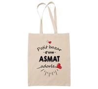 Sac Tote Bag Petit Bazar d'une Asmat adorée | Idée Cadeau Travail Boulot Métier Départ Retraite Collègue Femme Sac Réutilisable