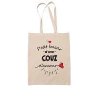 Sac Tote Bag Petit Bazar d'une Couz d'amour | Idée Cadeau Famille Cousine Anniversaire Noël Sac Cabas Réutilisable