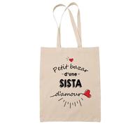 Sac Tote Bag Petit Bazar d'une Sista d'amour | Idée Cadeau Famille Soeur Anniversaire Noël Sac Cabas Réutilisable