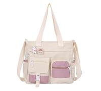 Sac tote en toile grande capacité pour étudiante, sac bandoulière multi-poches, style décontracté, poignées solides, parfait pour les cours, les déplacements urbains et les sorties quotidiennes
