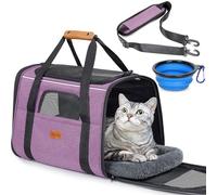 Morpilot Sac Transport Chat, Sac Transport Chien Respirant et Pliable, Caisse de Transport Chat avec Bandoulière Réglable, Cage Transport Chat avec Matelas en Peluche Amovible+Bol