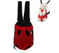 Sac Transport Chat, Sac à Dos Mains Libres à Sangle Réglable, Pas de Tension aux Epaules, Maille Respirante Porte Chat Ventral pour l'extérieur, Les Voyages, Le Métro (Rouge, Large)