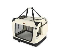 VOUNOT® Sac Transport Pliable pour Chien et Chat Caisse de Transport Respirant avec Matelas en Peluche Amovible Porté par Main/Bandoulière Idéal pour Animaux Domestiques XL Beige
