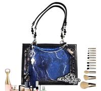 Sac vintage pour femme, sac à bandoulière décontracté mode, sac fourre-tout esthétique pour voyage, vacances, shopping et activités quotidiennes, Noir et bleu, riferimento alla descrizione