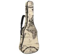 Sac vintage pour guitare acoustique avec bandoulière réglable et crochet arrière, convient pour guitares électriques, basses, guitares classiques, ukulélé, 106,7 cm, Imprimé carte du monde vintage,