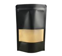 Sac Ziplock 100 sachets en papier kraft noir à fond plat avec fenêtre, réutilisables, for la conservation des aliments, biscuits et en-cas pour la Cuisine(12x20cm)