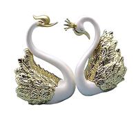 SACALA Lot de 2 décorations de gâteau en forme de cygne doré pour décoration de tableau de bord de voiture, statues pour maison, fête, mariage, décorations de Noël