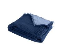 SACASA Couverture Plaid BITALD 130x170 cm - 100% Coton Bleu Marine, Douceur Naturelle avec Franges