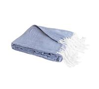 SACASA Couverture Plaid Coton 100% Chevron Bleu Marine & Blanc, Franges, 180x220 cm - ZIGORA