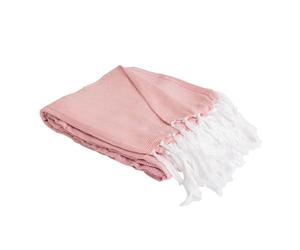 SACASA Couverture Plaid Coton 100% Chevron Rose Saumon & Blanc, Franges, 180x220 cm