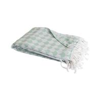 SACASA Couverture Plaid DROPALL 180x220 cm - 100% Coton Vert & Blanc - Douceur Naturelle avec Franges