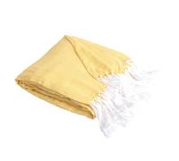 SACASA Couverture Plaid ZIGORA 100% Coton Jaune & Blanc - Chevron 180x220 cm - Franges Douces