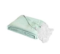 SACASA Couverture Plaid ZIGORA 180x220 cm - 100% Coton Chevron Bleu Turquoise & Blanc - Franges