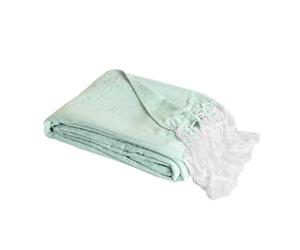 SACASA Couverture Plaid ZIGORA 180x220 cm - 100% Coton Chevron Bleu Turquoise & Blanc - Franges