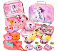 SACBRZZ 48 Pièces Service a The Enfant, Enfants Tea Party Jeux de RôLe, avec Sachets de Thé et Tranches de Citron, Dinette Enfant Fille 3 4 5 6 7 8 Ans pour Cuisine Cadeau NoëL Anniversaire