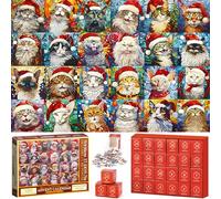 SACBRZZ Calendrier De L'avent Puzzle 2025, 24 Boîtes De 1008 Pièces-Calendrier De L'avent Casse Tete,Vintage 24 Chats Avec Des Bonnets De Noël Puzzle Noel,Pour Enfants Et Adultes Femmes Hommes,70X50cm