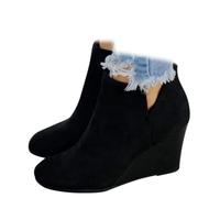 SACFOF Bottines compensées en daim à bout rond et coupe en V avec fermeture éclair latérale pour femme