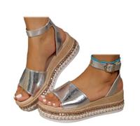 SACFOF Espadrilles compensées décontractées avec sangle de cheville pour femme - Confortables - Bout ouvert - Boucle - Chaussures d'été