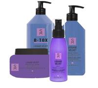 Sacha Care Expert Lissage Velvet - Shampooing 500 ml, masque capillaire 500 ml, B-tox 1000 ml et sans rinçage avec kératine, huile d'argan et protéines de soie - Lot de 4