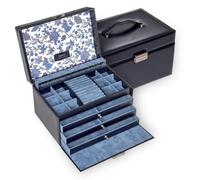 SACHER Coffret à Bijoux Jasmin/florage/Bleu, Cuir/Handmade in Germany