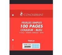 Conquerant Feuilles simples Seyès 17x22 cm – 100 pages 80 g – Grands carreaux Bleues