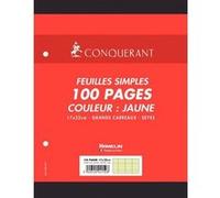 Sachet 50 feuilles perforées seyès 80 g jaune format 17 x 22 cm CONQUERANT - jaune G