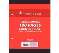 Sachet 50 feuilles perforées seyès 80 g rose format 17 x 22 cm CONQUERANT - rose G