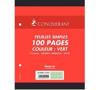 Conquerant Feuilles perforées Seyès Sachet 50 feuilles 80 g 17 x 22 cm Vert G