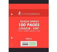 Conquerant Feuilles perforées Seyès Sachet 50 feuilles 80 g 17 x 22 cm Vert G