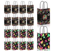Sachet Anniversaire Néon, RosyFate Lot de 16 Sacs Cadeaux Anniversaire,Sachet Bonbons Anniversair, pour Décorations d'Anniversaire Néon, Fournitures Fête Glow in The Dark